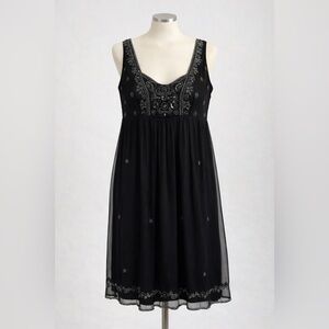 Patra Black Beaded Babydoll Dress Sleeveless Empire Waist Size 16